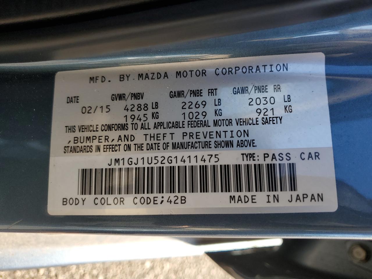 2016 Mazda 6 Sport VIN: JM1GJ1U52G1411475 Lot: 80865915