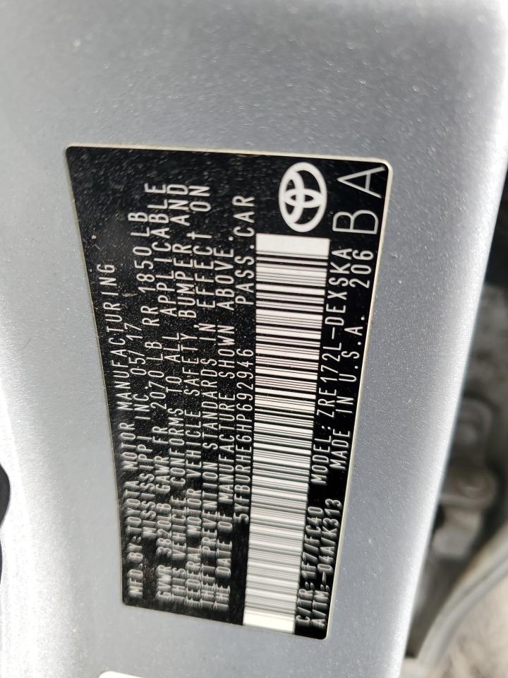 2017 Toyota Corolla L VIN: 5YFBURHE6HP692946 Lot: 86087595