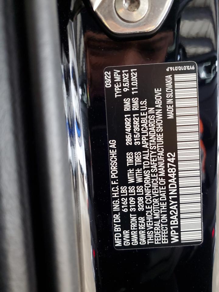 2022 Porsche Cayenne Coupe VIN: WP1BA2AY1NDA48742 Lot: 86841515