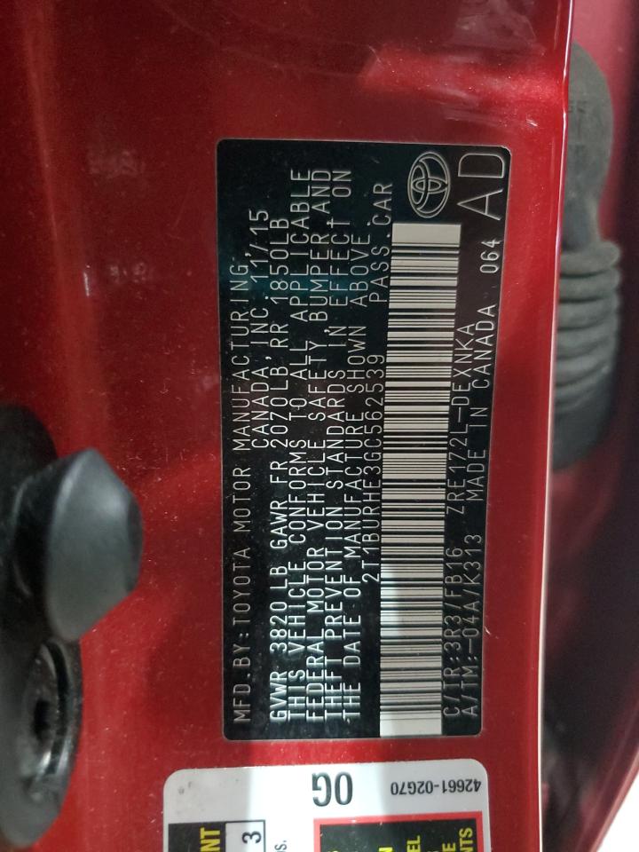 2016 Toyota Corolla L VIN: 2T1BURHE3GC562539 Lot: 85646625