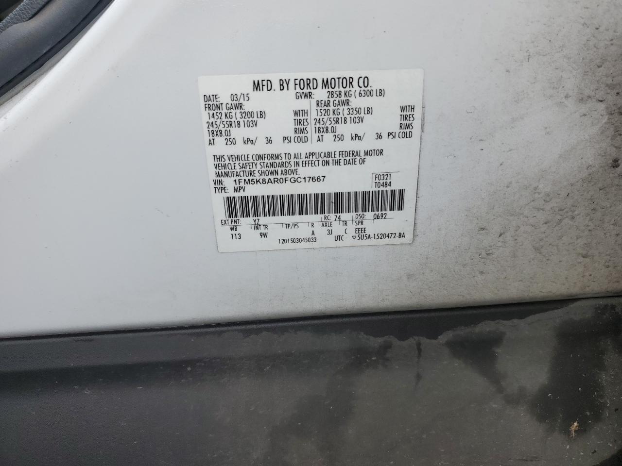 2015 Ford Explorer Police Interceptor VIN: 1FM5K8AR0FGC17667 Lot: 84980265