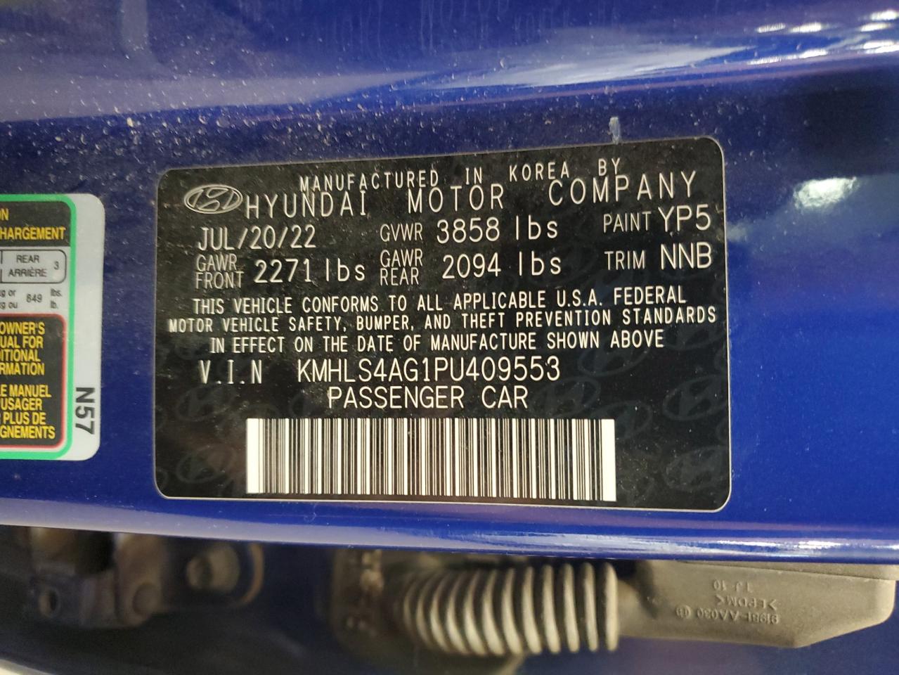 2023 Hyundai Elantra Sel VIN: KMHLS4AG1PU409553 Lot: 86171715