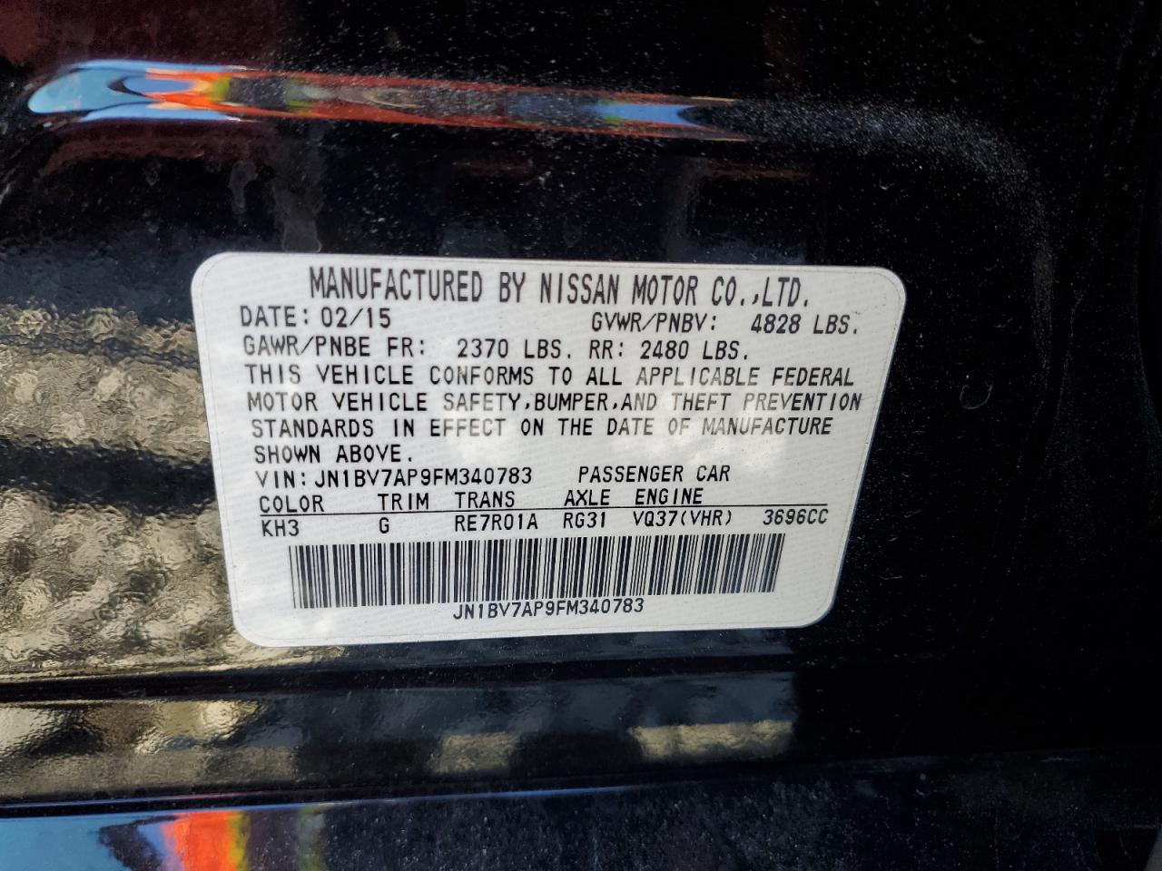 2015 Infiniti Q50 Base VIN: JN1BV7AP9FM340783 Lot: 84208135