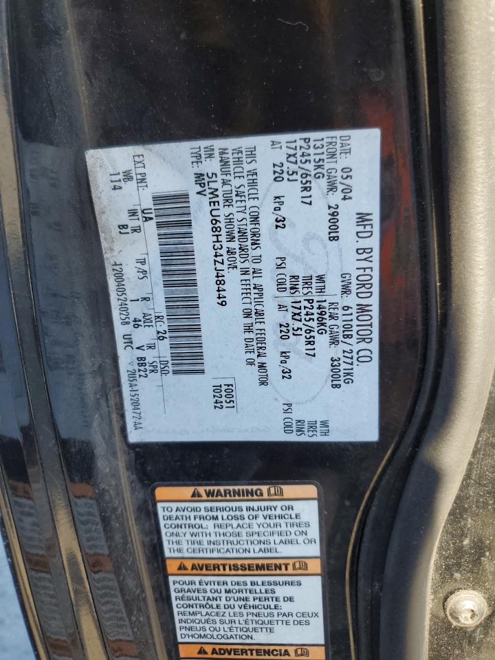 2004 Lincoln Aviator VIN: 5LMEU68H34ZJ48449 Lot: 90902185