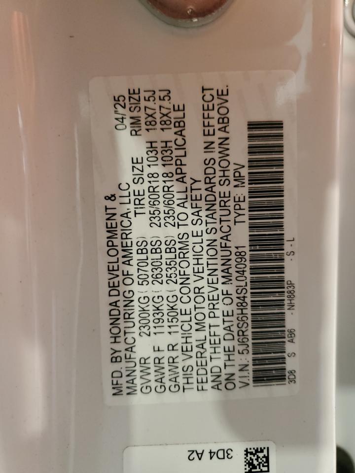 2025 Honda Cr-V Sport-L VIN: 5J6RS6H84SL040981 Lot: 84628315