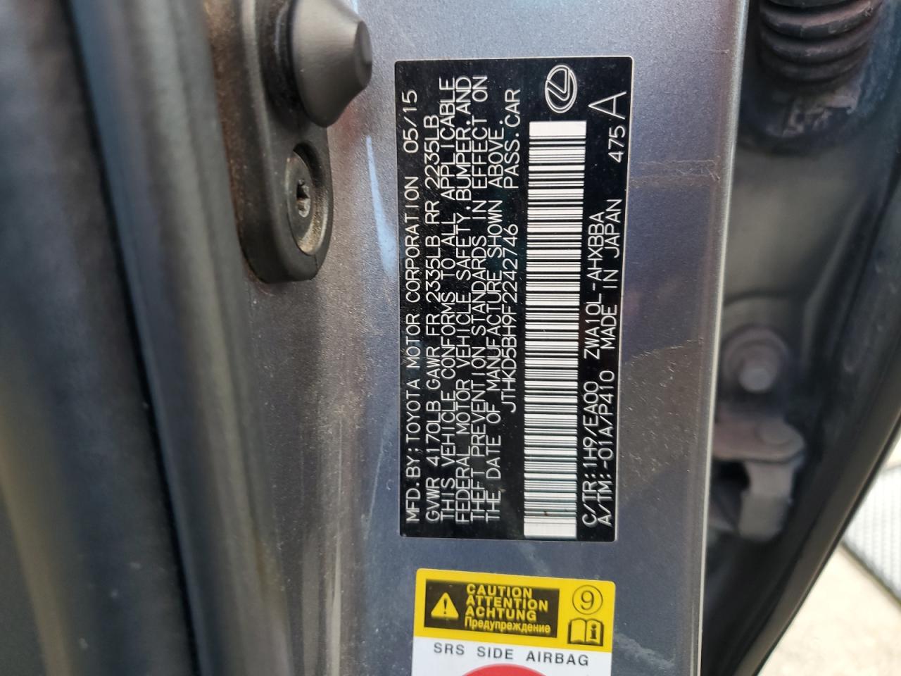 2015 Lexus Ct 200 VIN: JTHKD5BH9F2242746 Lot: 84604205