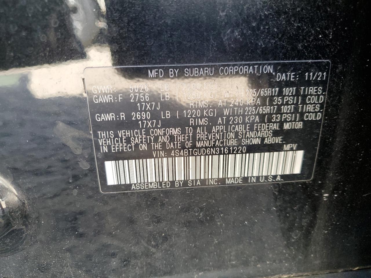 2022 Subaru Outback Wilderness VIN: 4S4BTGUD6N3161220 Lot: 82586055