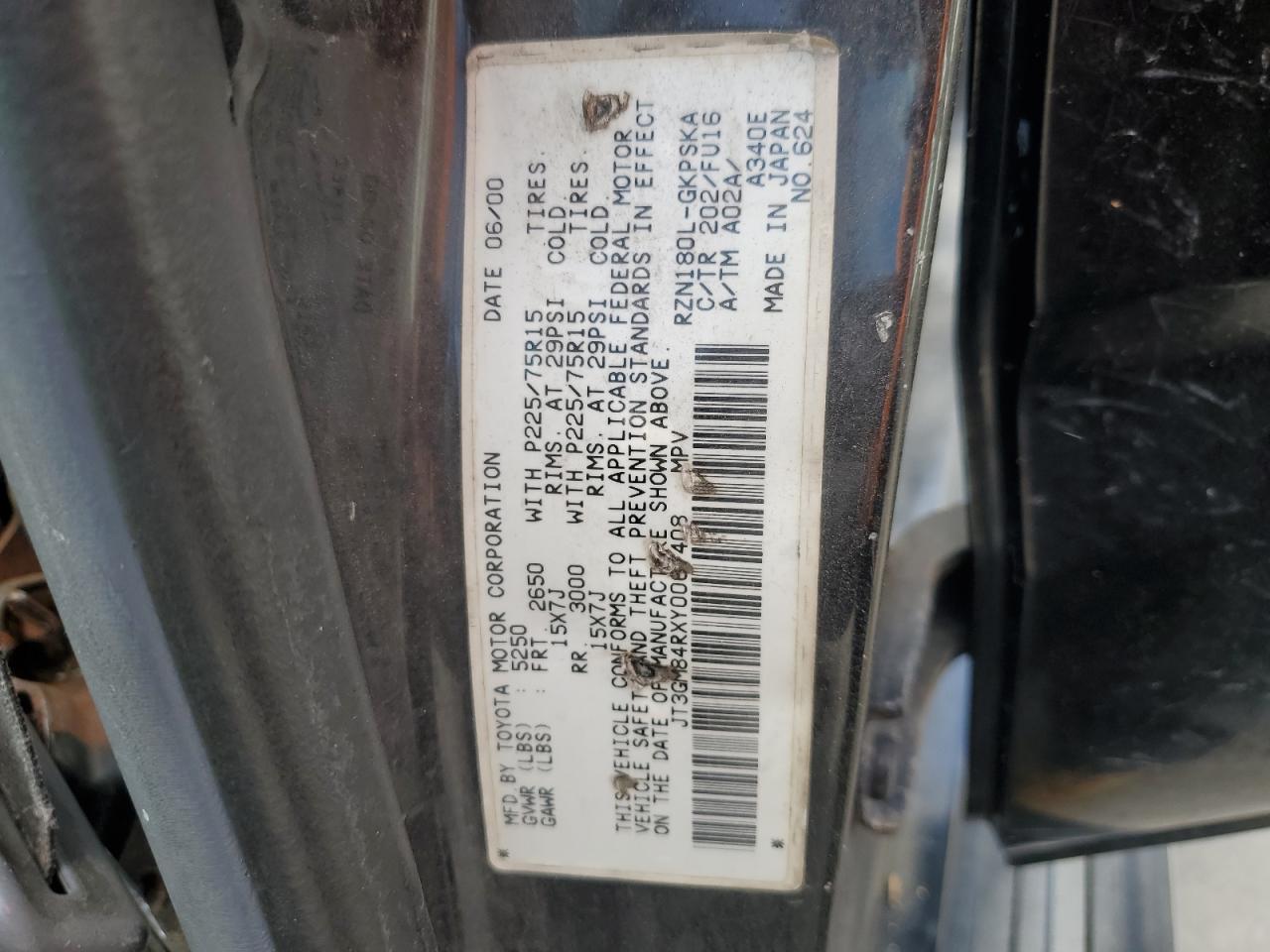 2000 Toyota 4Runner VIN: JT3GM84RXY0067408 Lot: 84874025