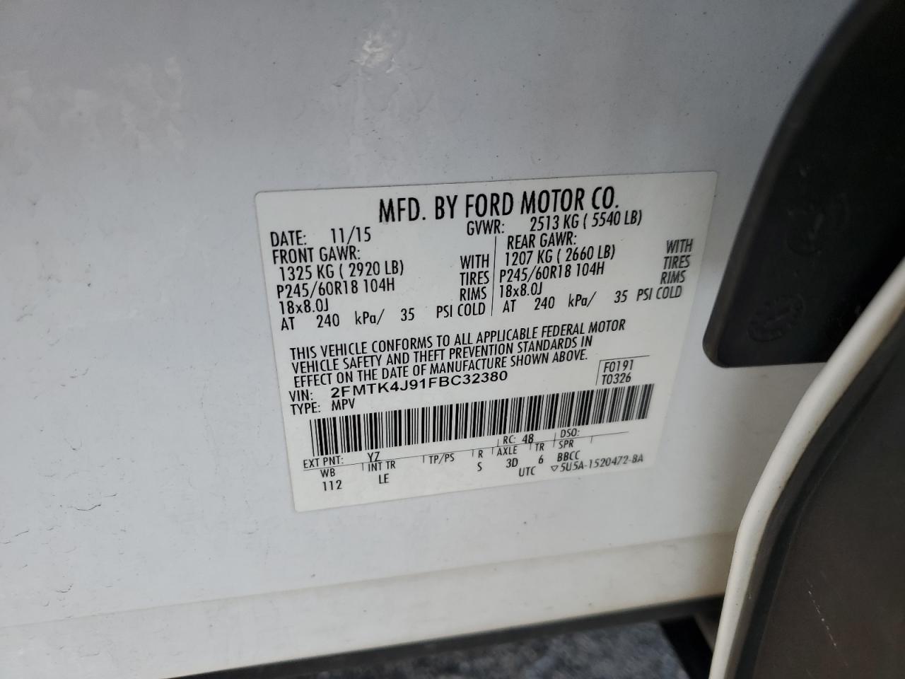 2015 Ford Edge Sel VIN: 2FMTK4J91FBC32380 Lot: 82707335