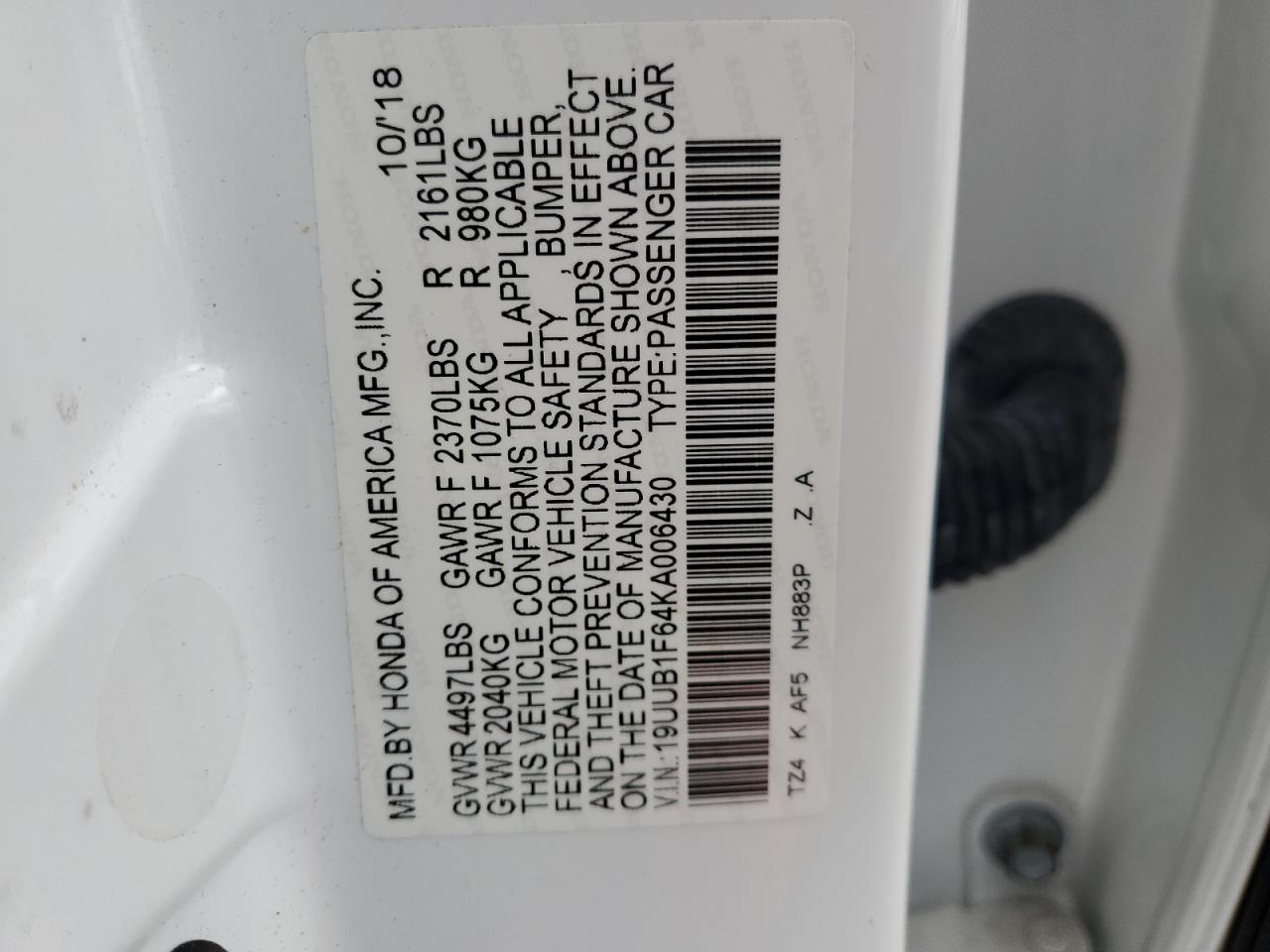 2019 Acura Tlx Technology VIN: 19UUB1F64KA006430 Lot: 82315995