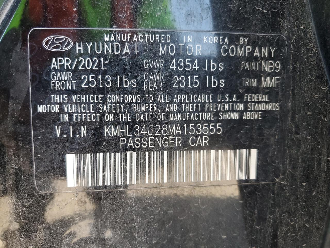 2021 Hyundai Sonata Limited VIN: KMHL34J28MA153555 Lot: 89527005
