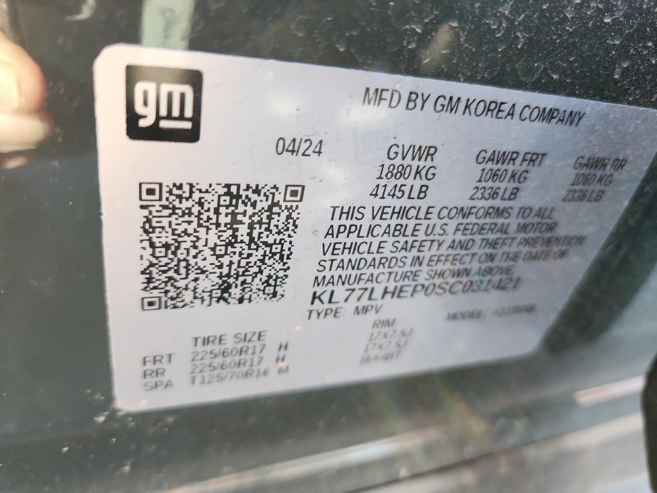 2025 Chevrolet Trax 1Lt VIN: KL77LHEP0SC031421 Lot: 81982375