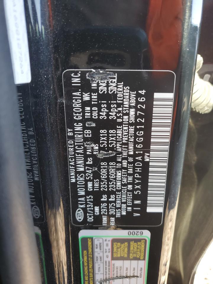 2016 Kia Sorento Ex VIN: 5XYPHDA16GG127264 Lot: 81999055