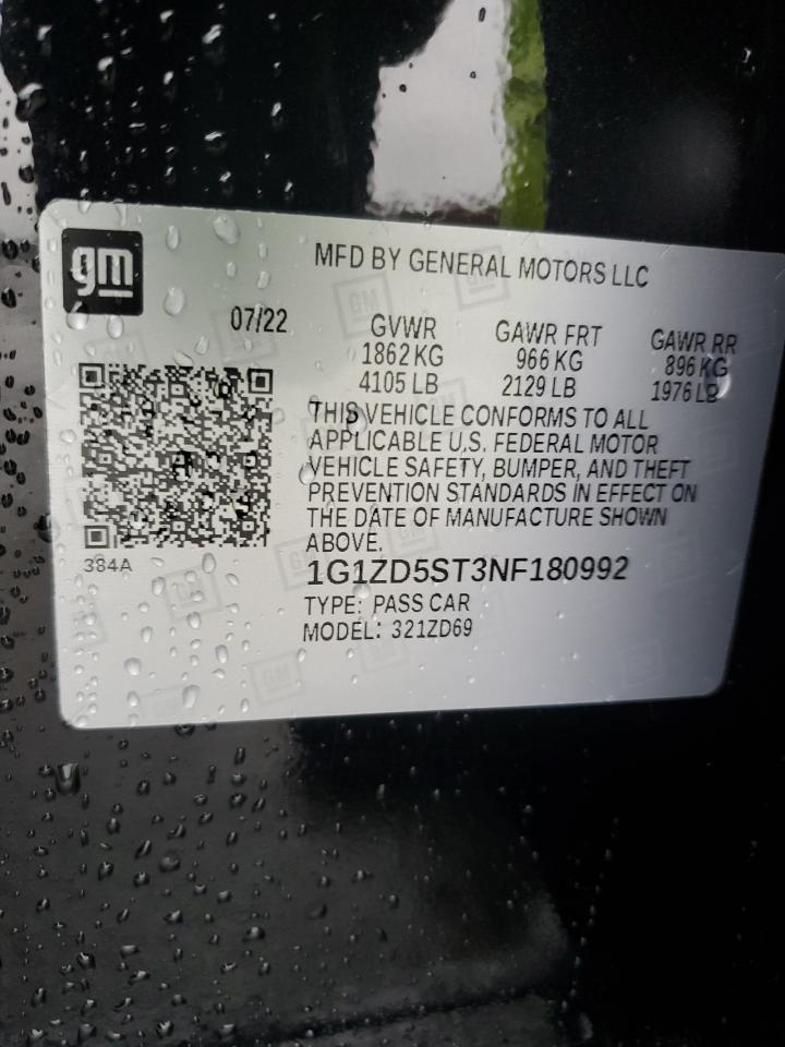 2022 Chevrolet Malibu Lt VIN: 1G1ZD5ST3NF180992 Lot: 82180285