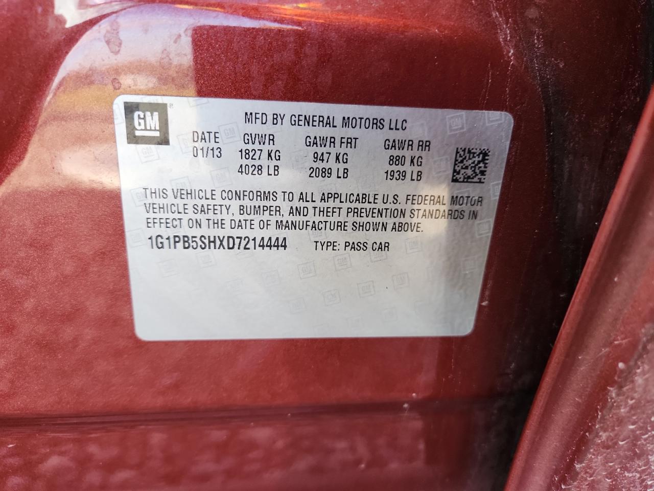 2013 Chevrolet Cruze Ls VIN: 1G1PB5SHXD7214444 Lot: 84701165