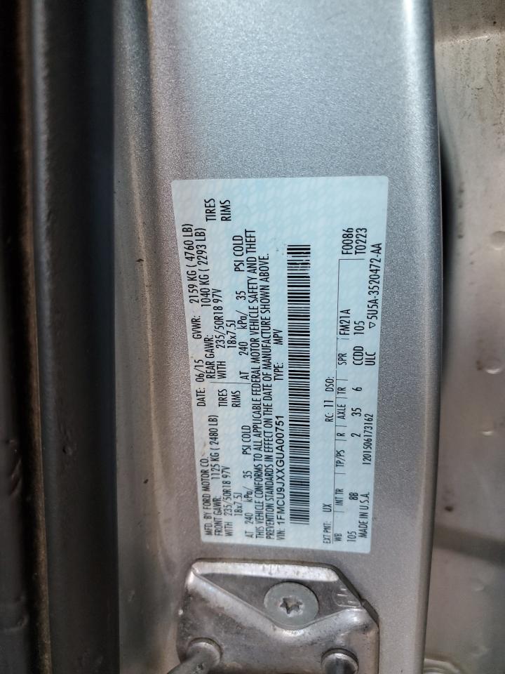 2016 Ford Escape Titanium VIN: 1FMCU9JXXGUA00751 Lot: 82595035