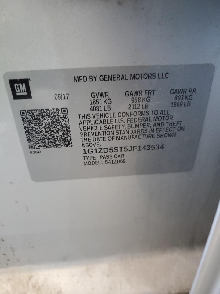 2018 Chevrolet Malibu Lt VIN: 1G1ZD5ST5JF143534 Lot: 82363045