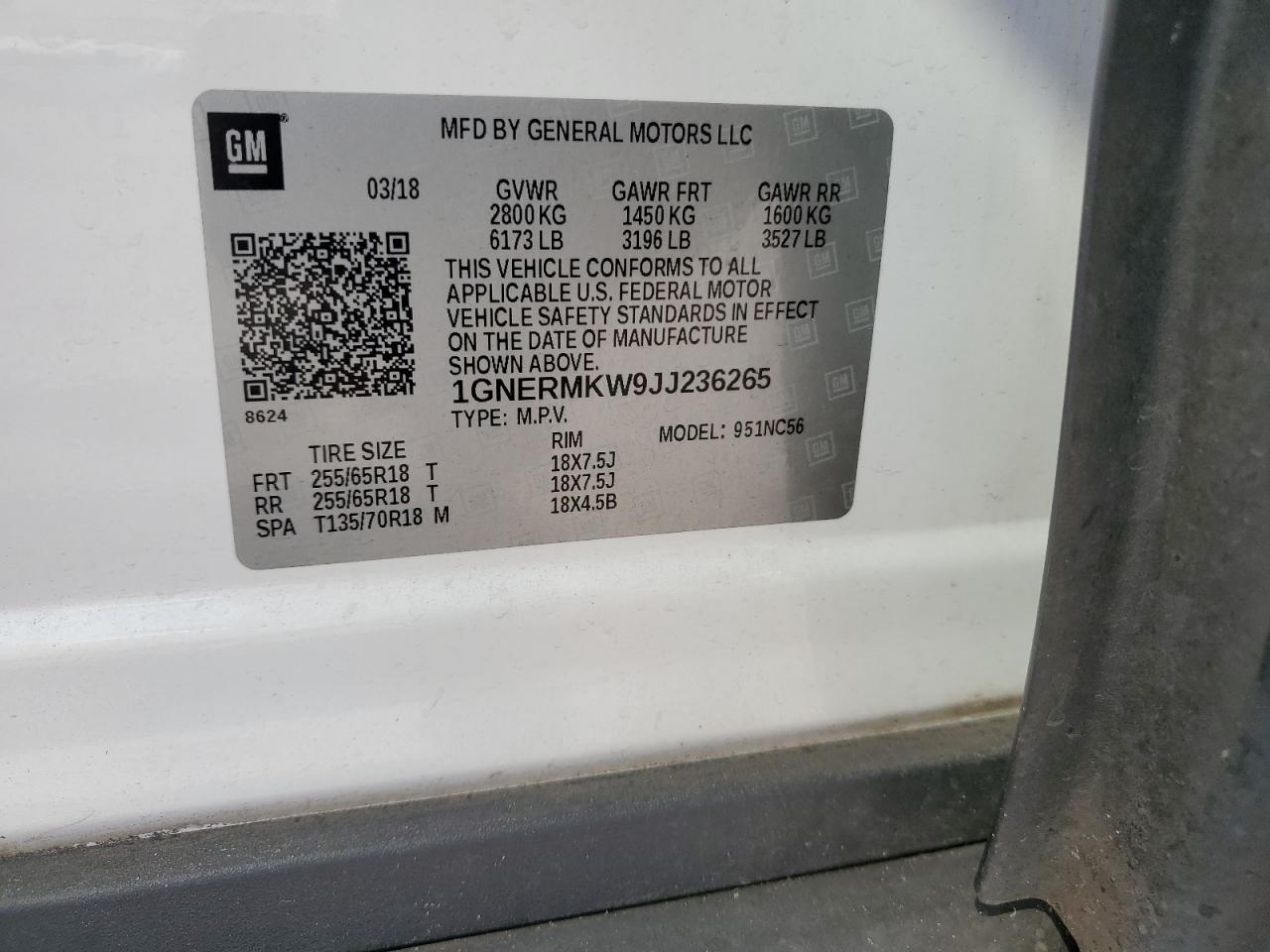 2018 Chevrolet Traverse Lt VIN: 1GNERMKW9JJ236265 Lot: 85685675