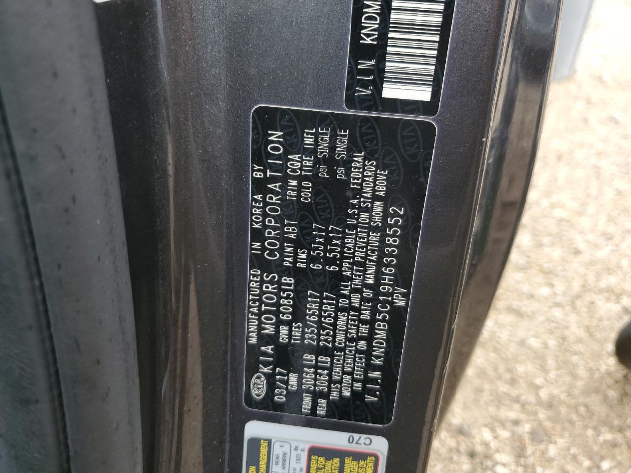 2017 Kia Sedona Lx VIN: KNDMB5C19H6338552 Lot: 90255185