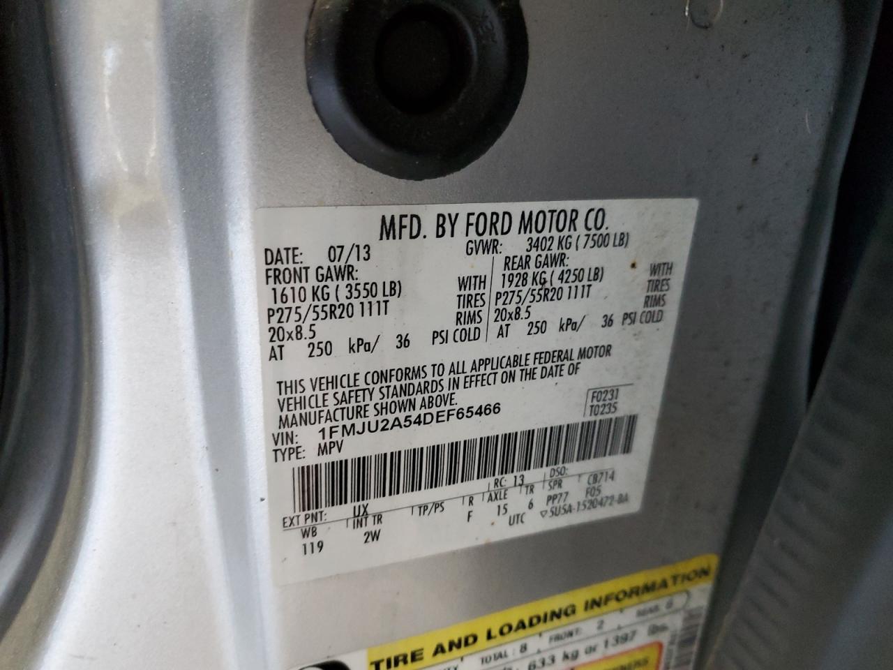 2013 Ford Expedition Limited VIN: 1FMJU2A54DEF65466 Lot: 86797475