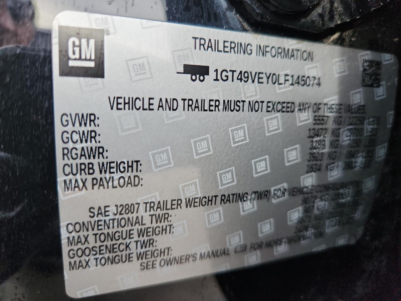 2020 GMC Sierra K3500 At4 VIN: 1GT49VEY0LF145074 Lot: 90651915