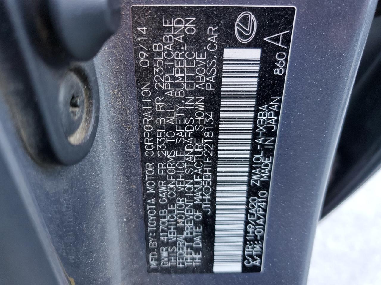 2015 Lexus Ct 200 VIN: JTHKD5BH1F2218134 Lot: 85831815