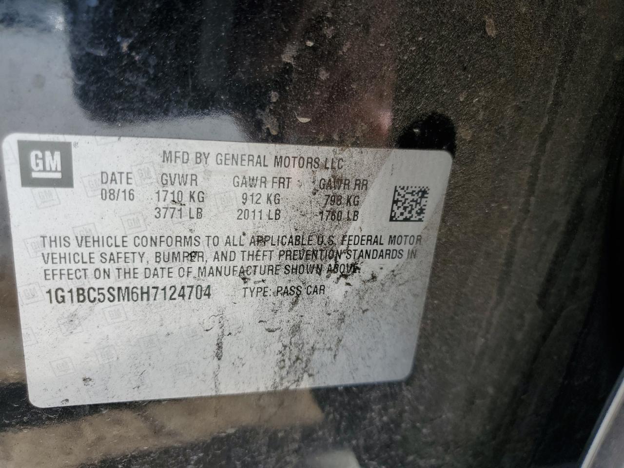 2017 Chevrolet Cruze Ls VIN: 1G1BC5SM6H7124704 Lot: 82597755