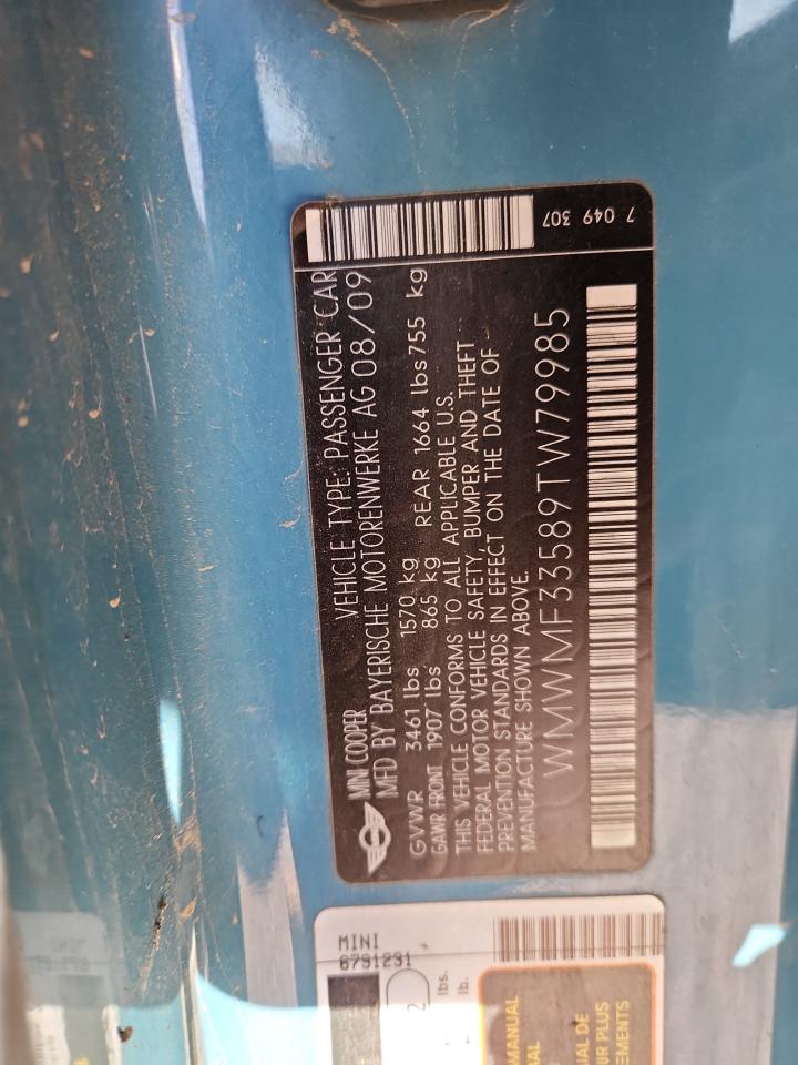 2009 Mini Cooper VIN: WMWMF33589TW79985 Lot: 90891475