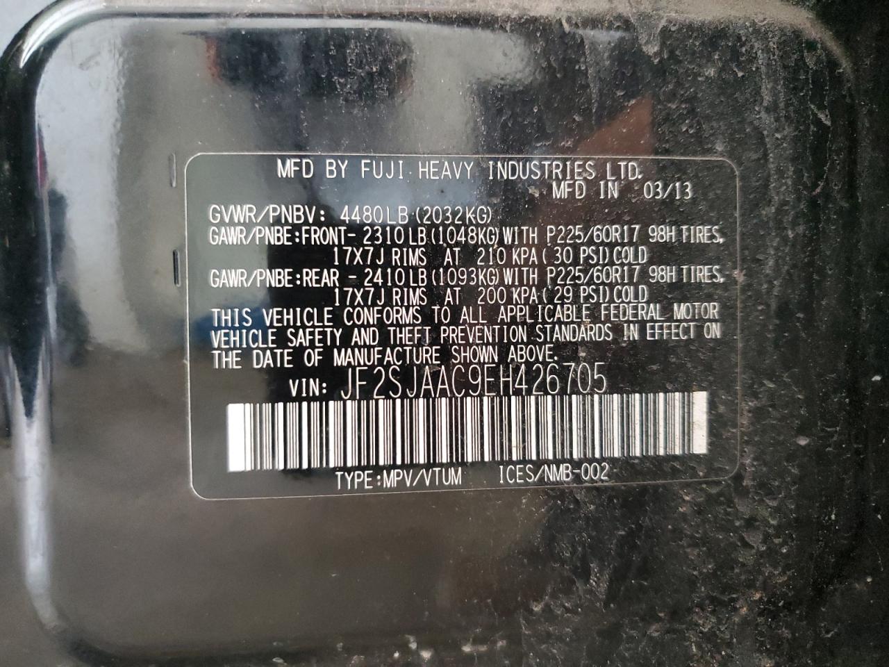 2014 Subaru Forester 2.5I VIN: JF2SJAAC9EH426705 Lot: 84465345