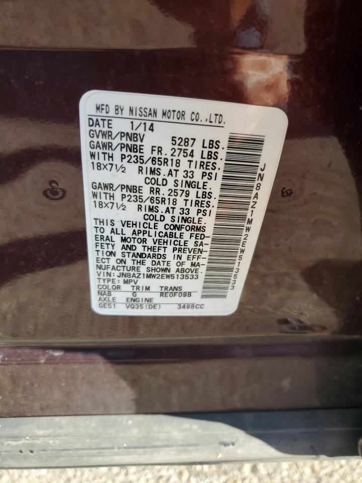 2014 Nissan Murano S VIN: JN8AZ1MW2EW513533 Lot: 82443925