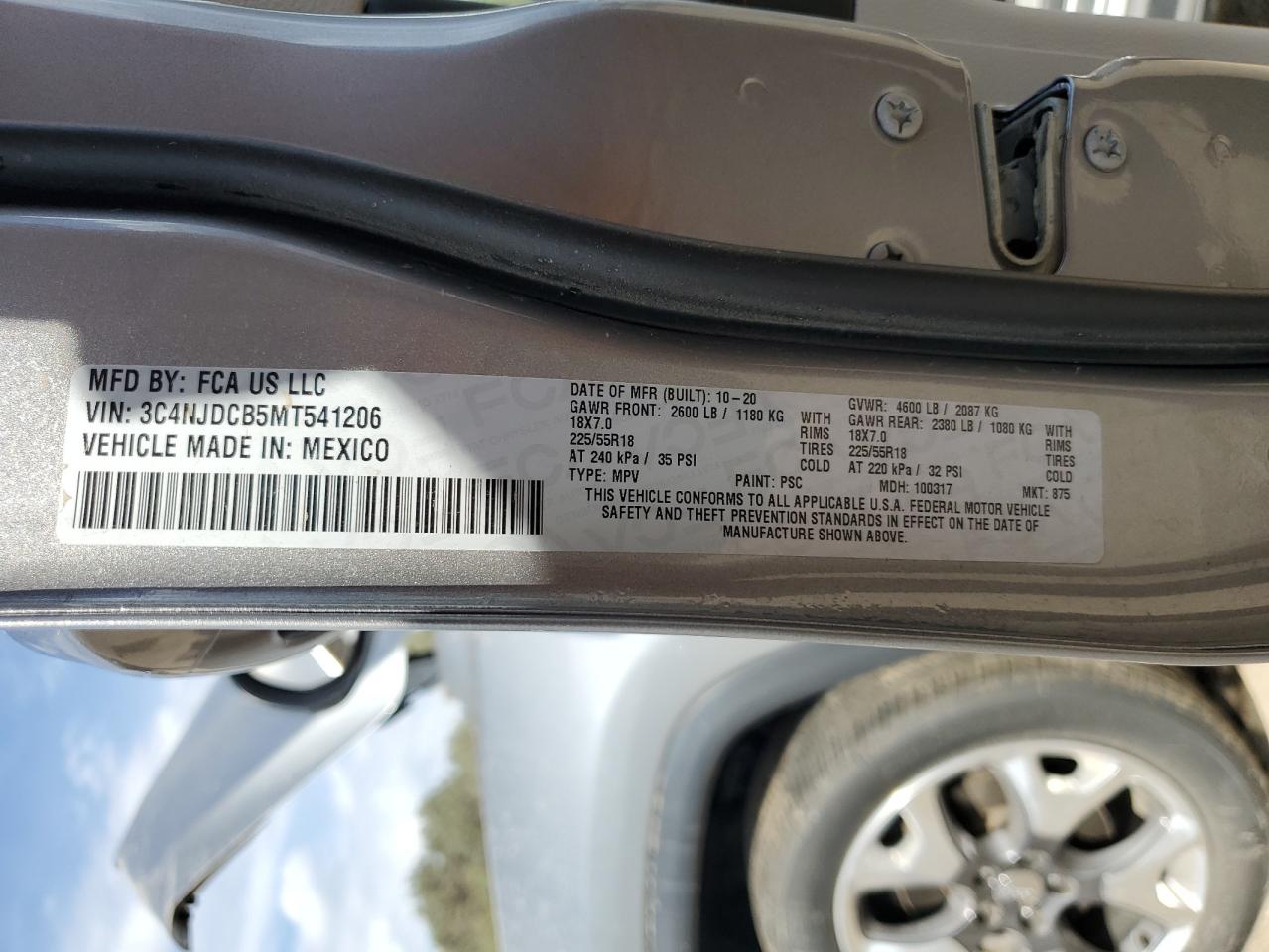 2021 Jeep Compass Limited VIN: 3C4NJDCB5MT541206 Lot: 85371515