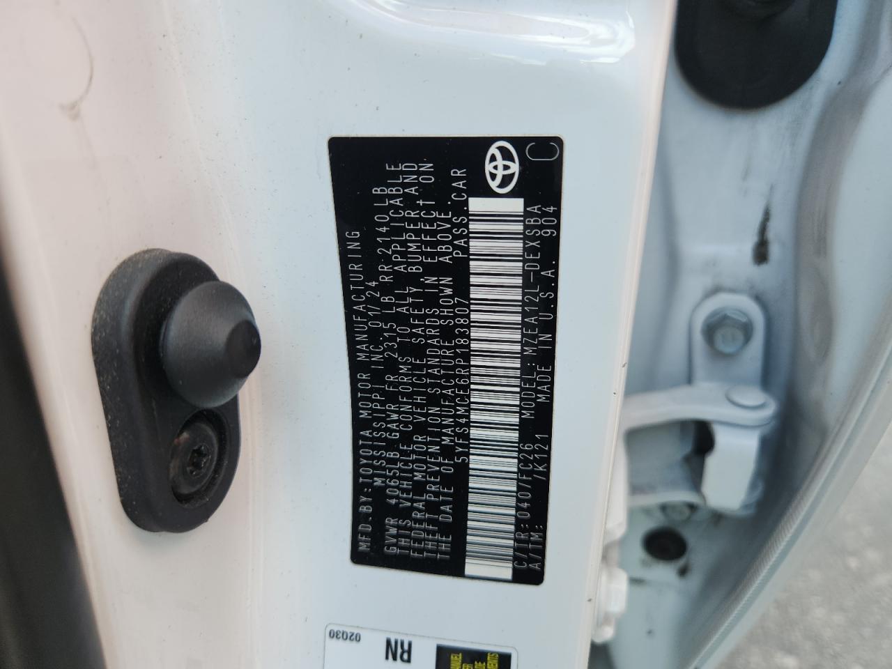 2024 Toyota Corolla Se VIN: 5YFS4MCE6RP183807 Lot: 81904045