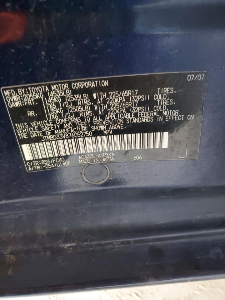 2007 Toyota Rav4 VIN: JTMBD33V876052750 Lot: 89695105