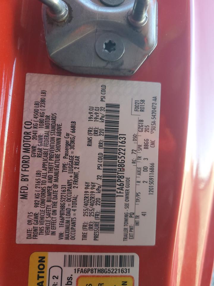 2016 Ford Mustang VIN: 1FA6P8TH8G5221631 Lot: 85729295