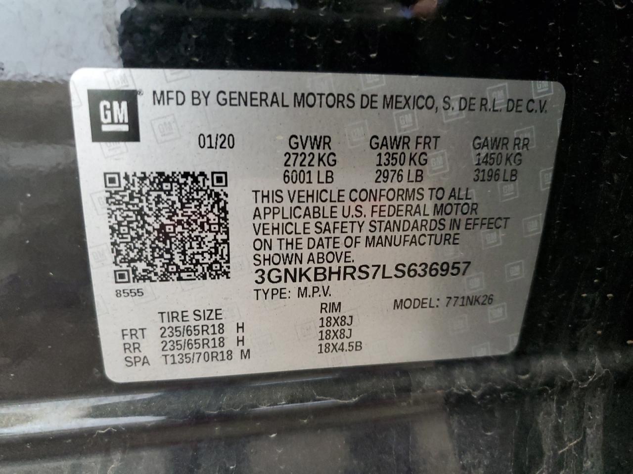 2020 Chevrolet Blazer 2Lt VIN: 3GNKBHRS7LS636957 Lot: 90087725