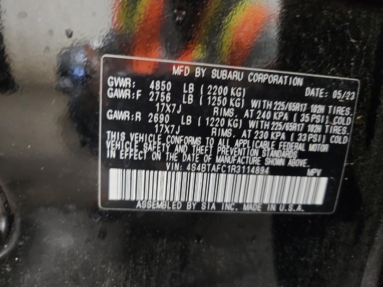 2024 Subaru Outback Premium VIN: 4S4BTAFC1R3114894 Lot: 85172865