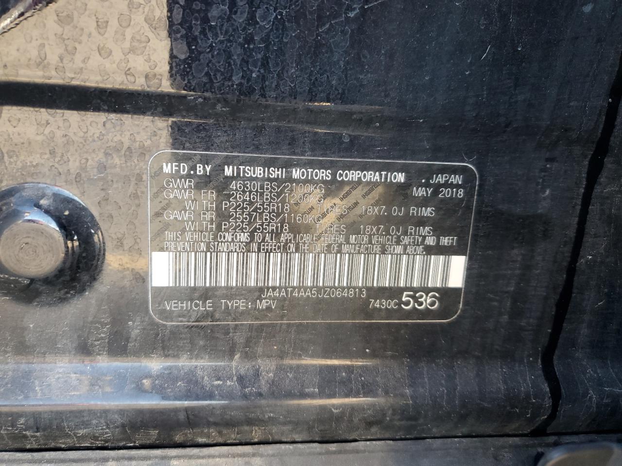 2018 Mitsubishi Eclipse Cross Le VIN: JA4AT4AA5JZ064813 Lot: 90735885