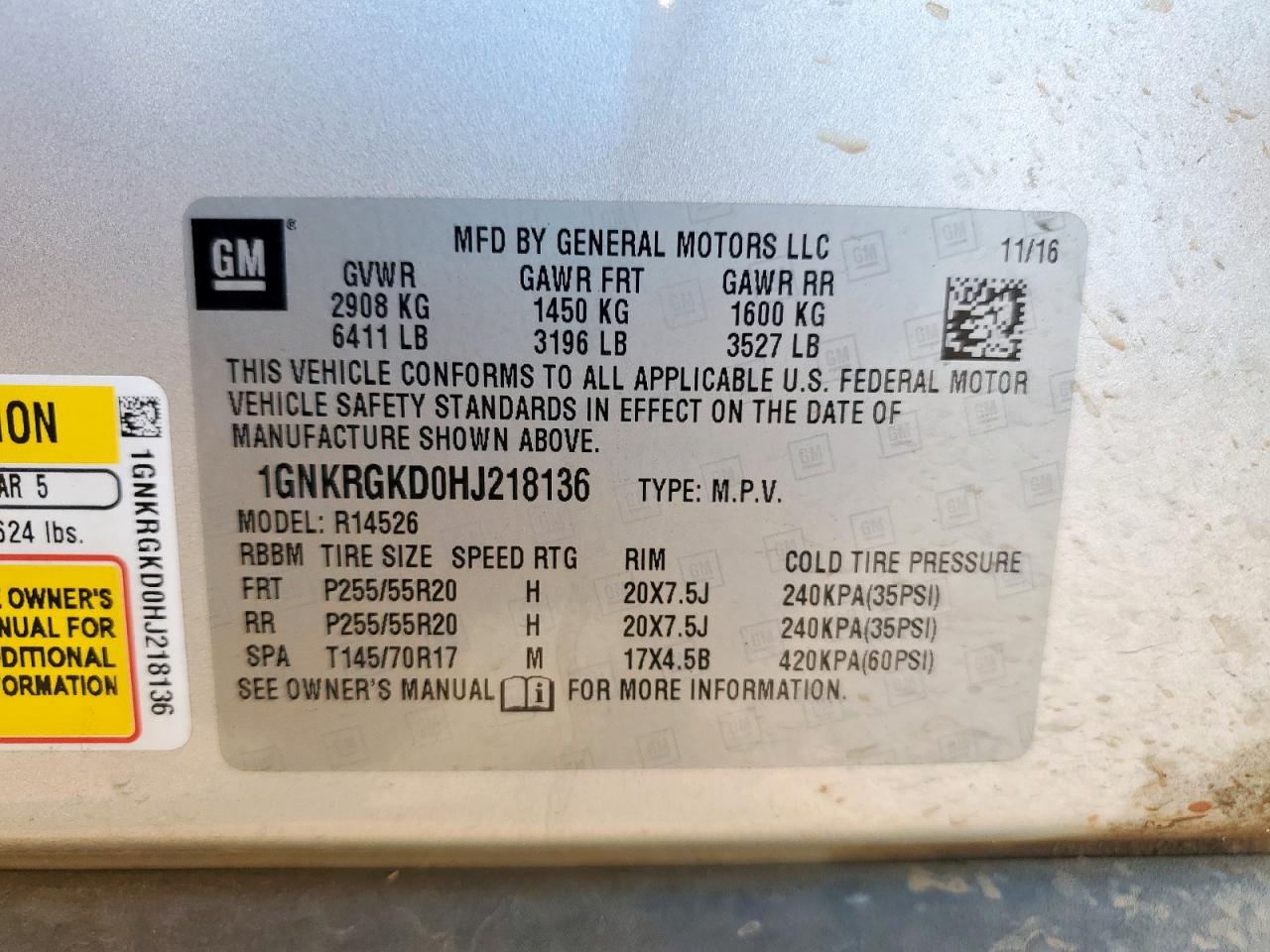 2017 Chevrolet Traverse Lt VIN: 1GNKRGKD0HJ218136 Lot: 84474105