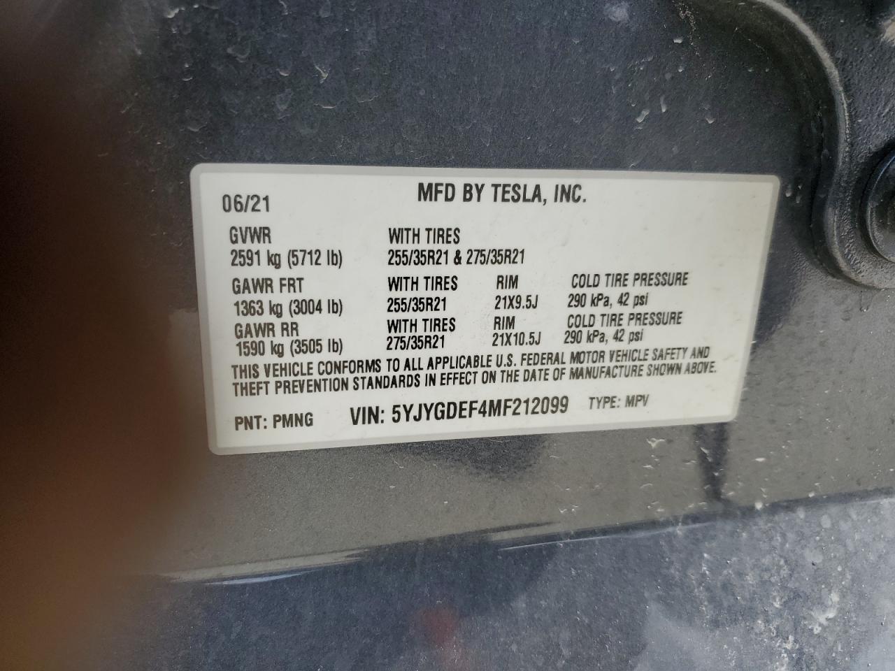 2021 Tesla Model Y VIN: 5YJYGDEF4MF212099 Lot: 86132225