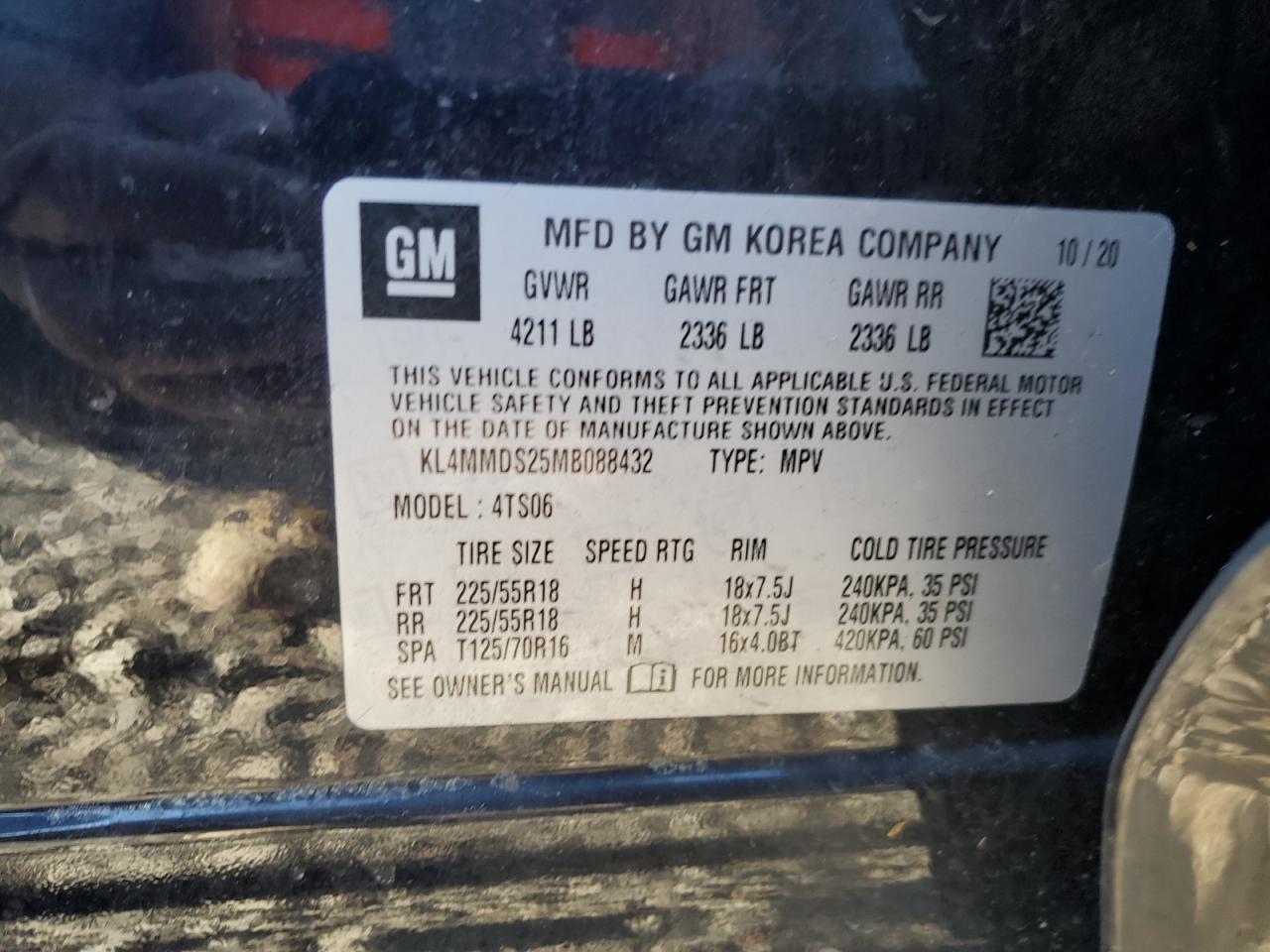 2021 Buick Encore Gx Select VIN: KL4MMDS25MB088432 Lot: 87078555