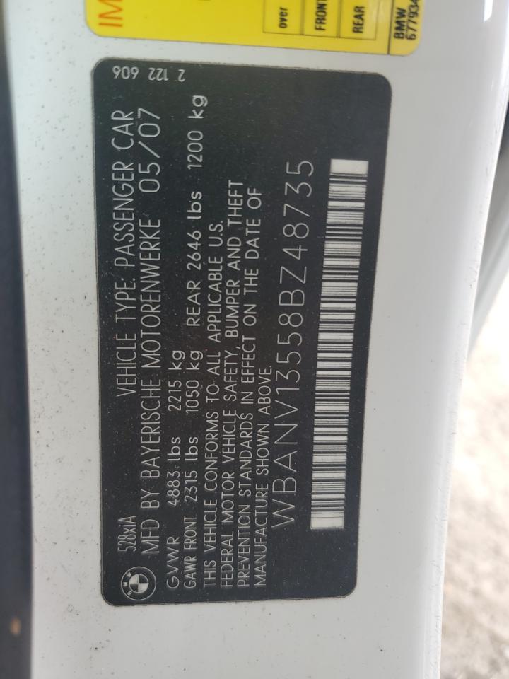 2008 BMW 528 Xi VIN: WBANV13558BZ48735 Lot: 86516915