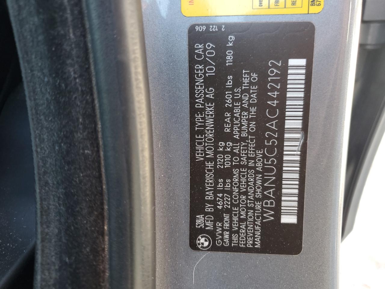 2010 BMW 528 I VIN: WBANU5C52AC442192 Lot: 86084585