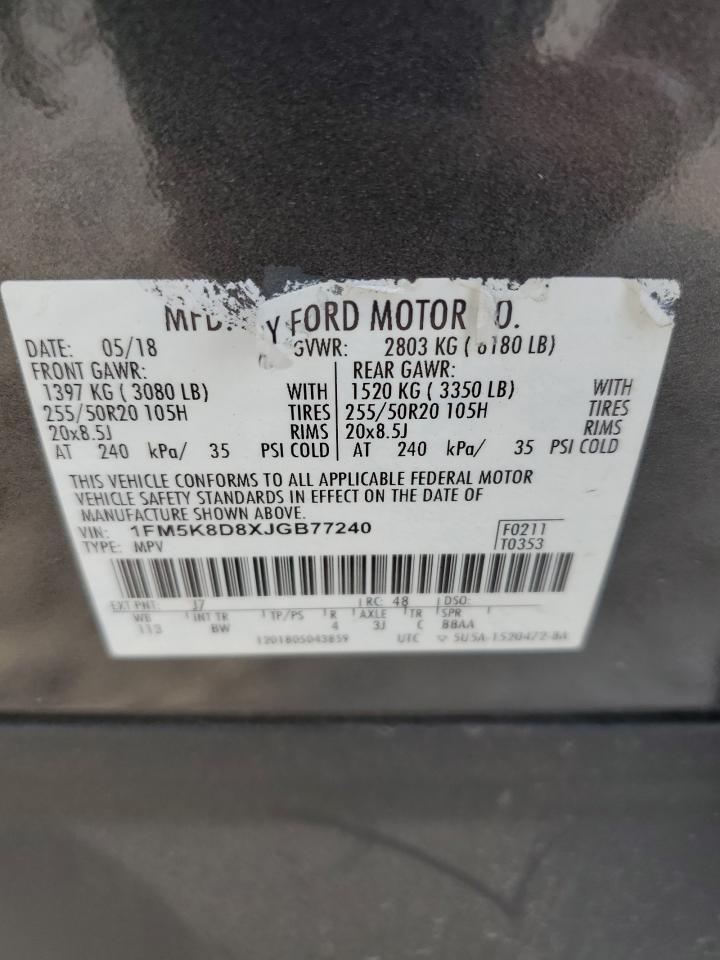 2018 Ford Explorer Xlt VIN: 1FM5K8D8XJGB77240 Lot: 82398805