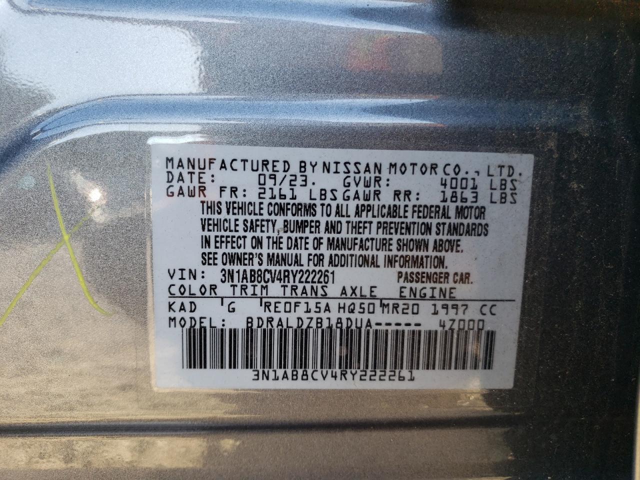 2024 Nissan Sentra Sv VIN: 3N1AB8CV4RY222261 Lot: 85336295