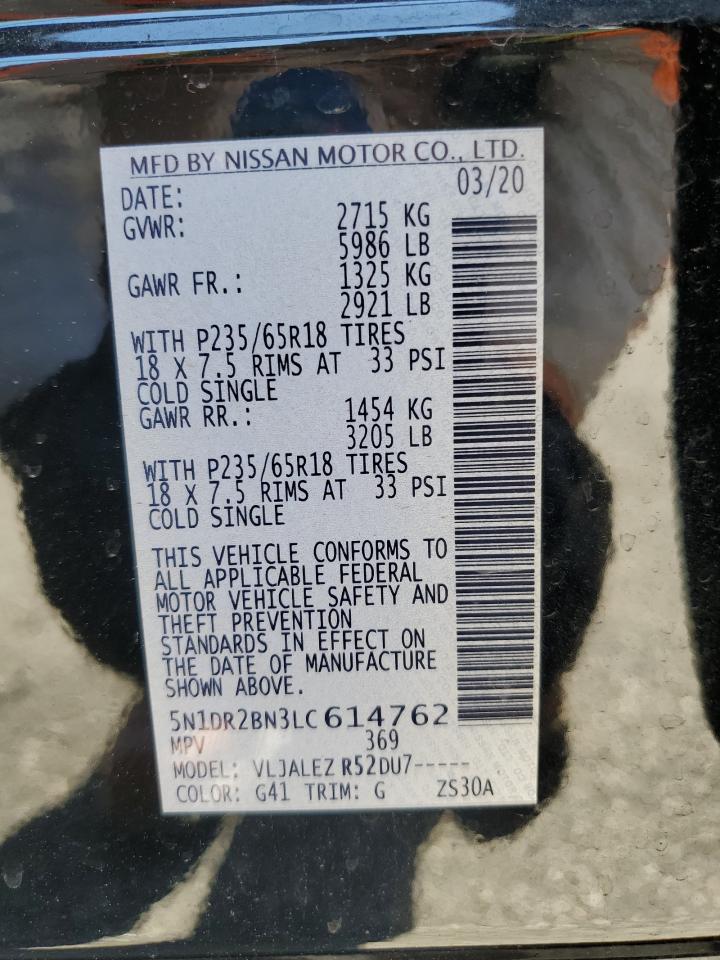 2020 Nissan Pathfinder Sv VIN: 5N1DR2BN3LC614762 Lot: 84928295