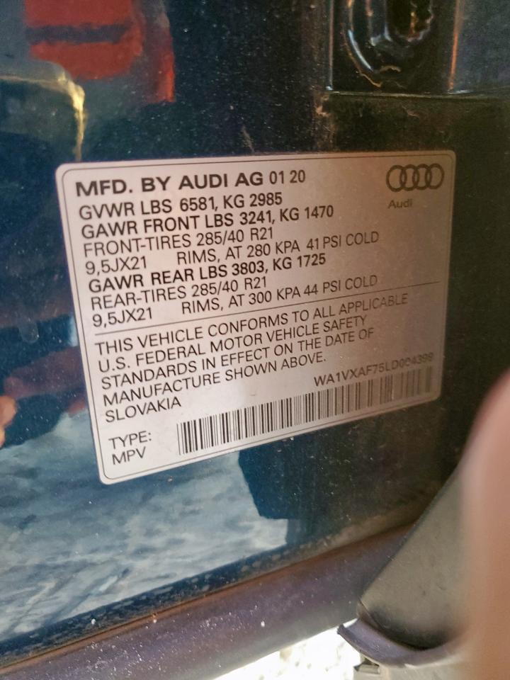 2020 Audi Q7 Prestige VIN: WA1VXAF75LD004399 Lot: 85286395