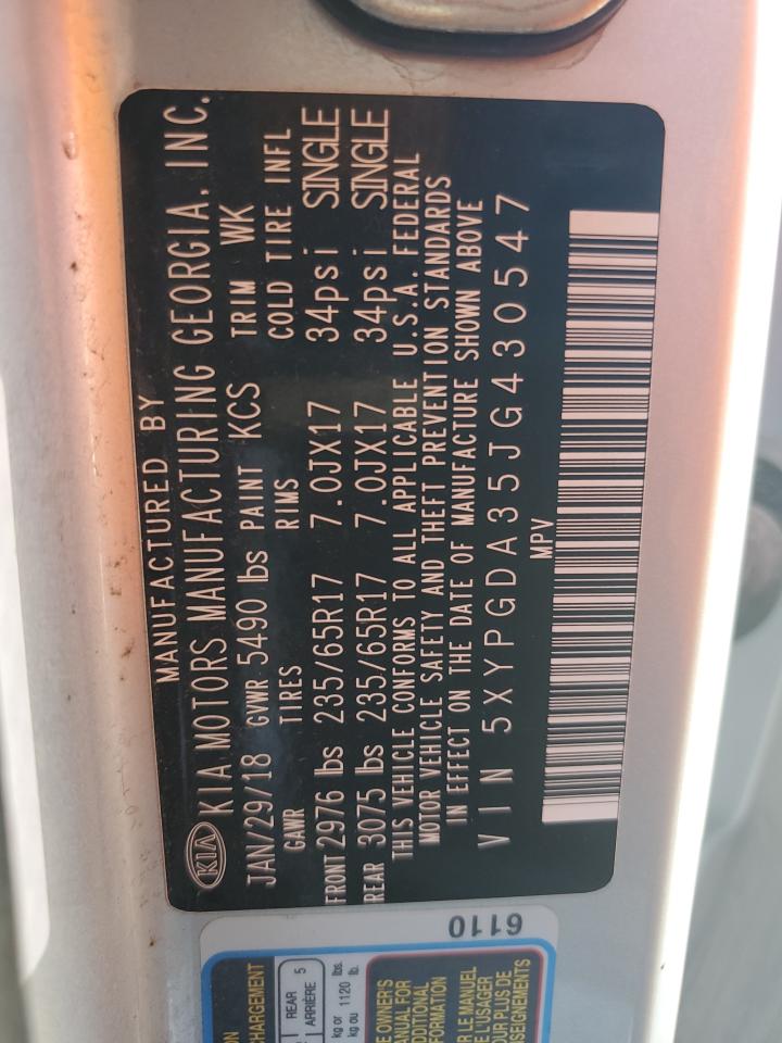 2018 Kia Sorento Lx VIN: 5XYPGDA35JG430547 Lot: 84796975