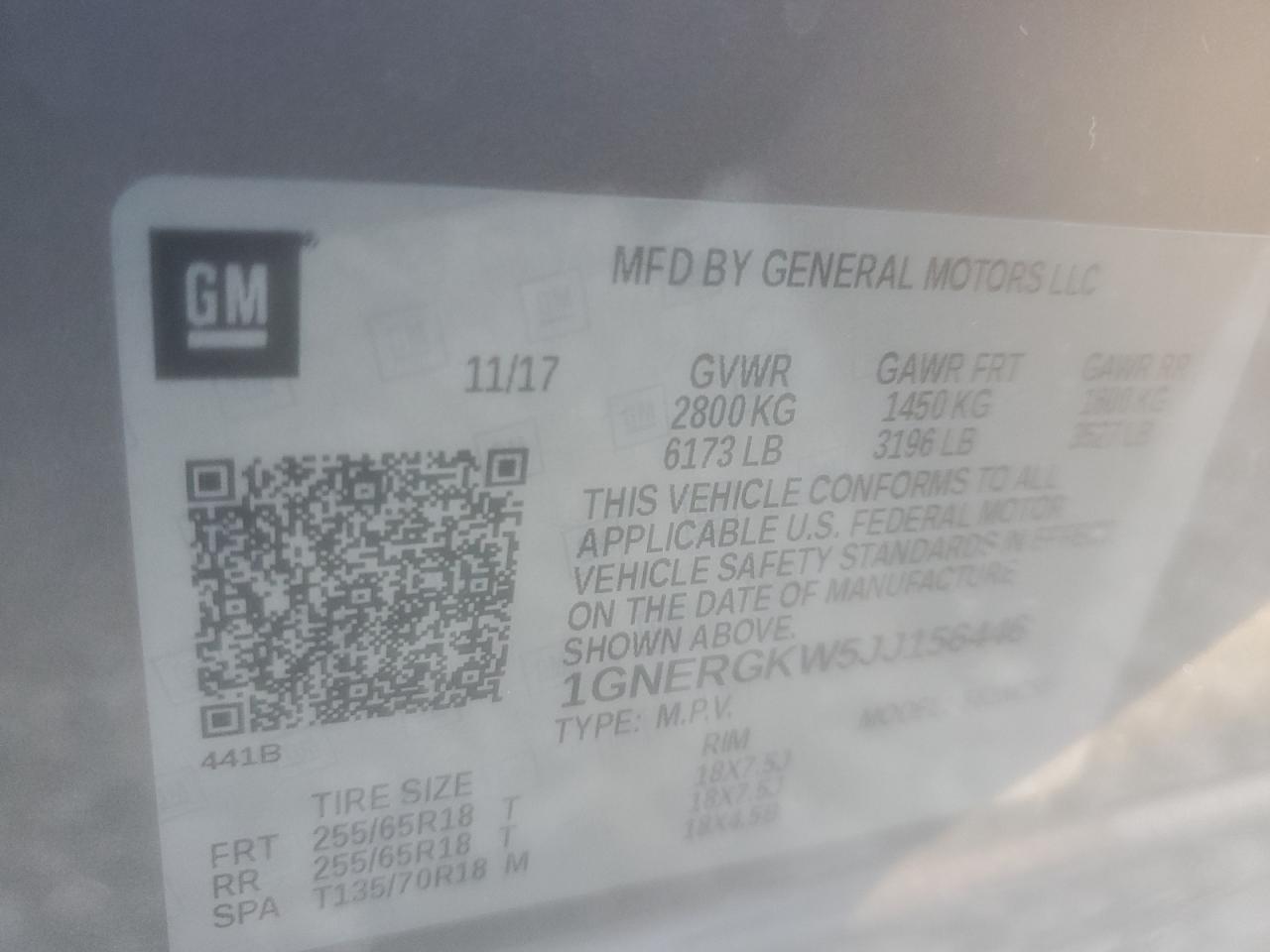 2018 Chevrolet Traverse Lt VIN: 1GNERGKW5JJ156446 Lot: 89926435