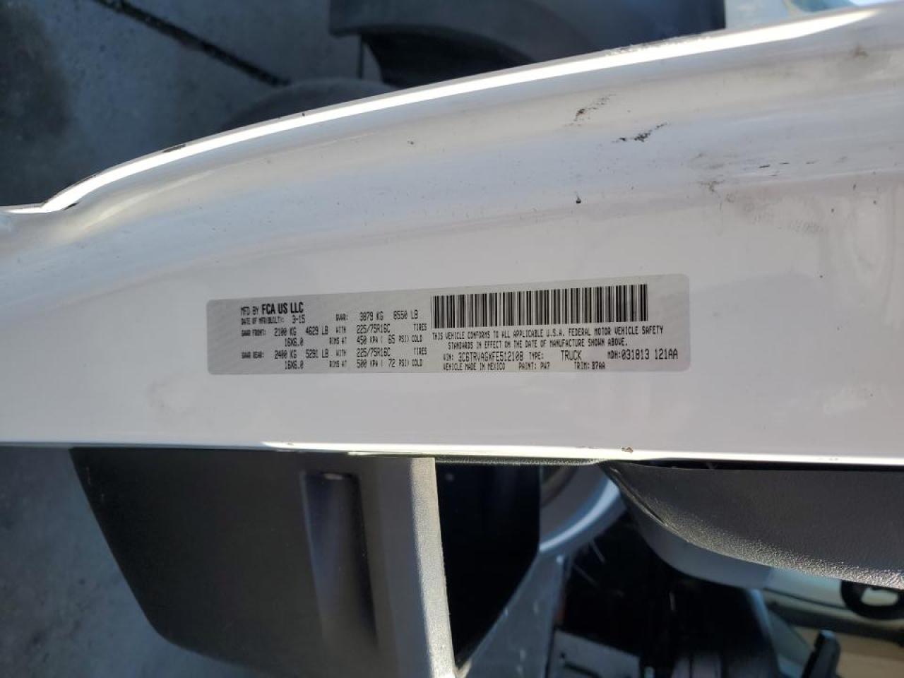 2015 Ram Promaster 1500 Van VIN: 3C6TRVAGXFE512108 Lot: 90636015