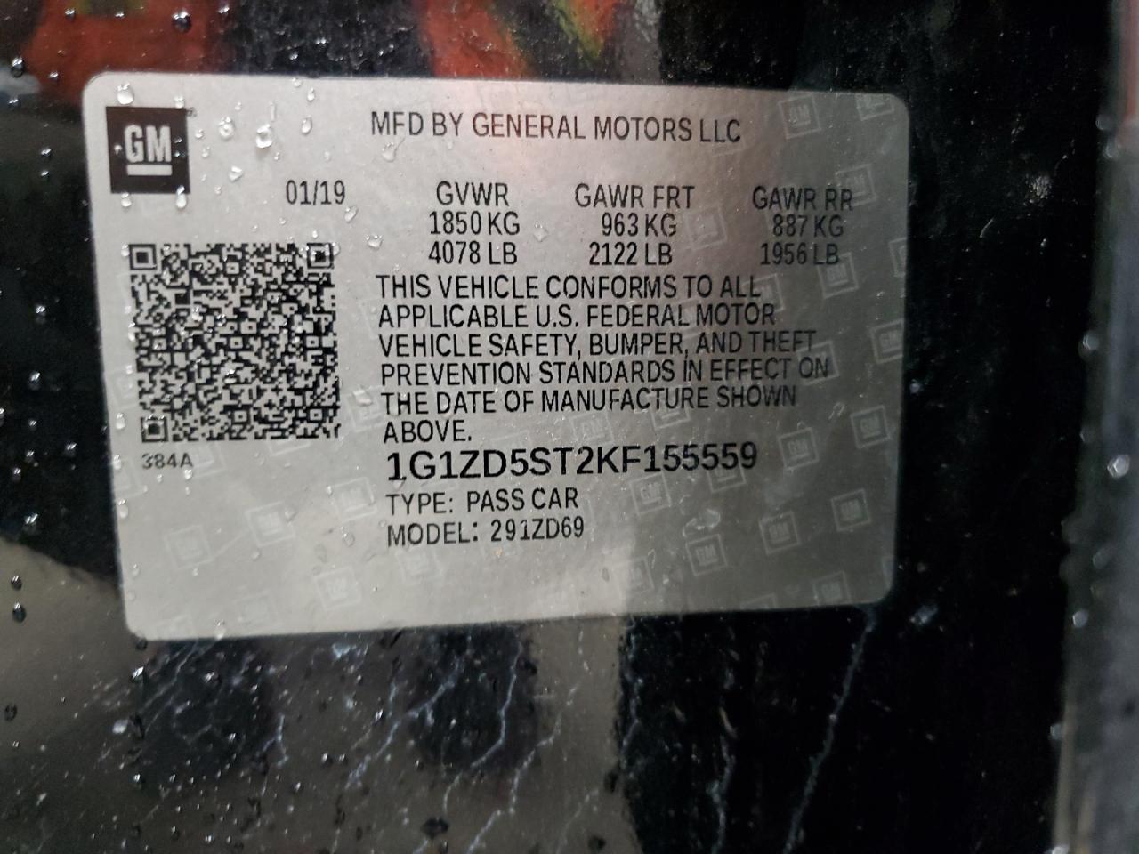 2019 Chevrolet Malibu Lt VIN: 1G1ZD5ST2KF155559 Lot: 84271555